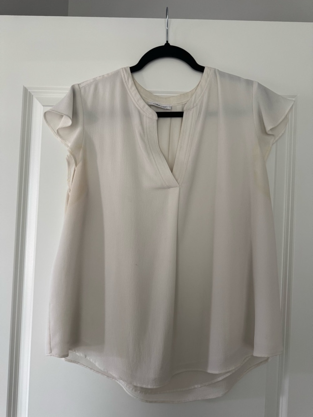 Calvin Klein Cream Split V-Neck Short Sleeve Blouse